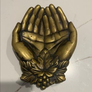 Vintage Bronze Cast Metal Folding Hands Tray